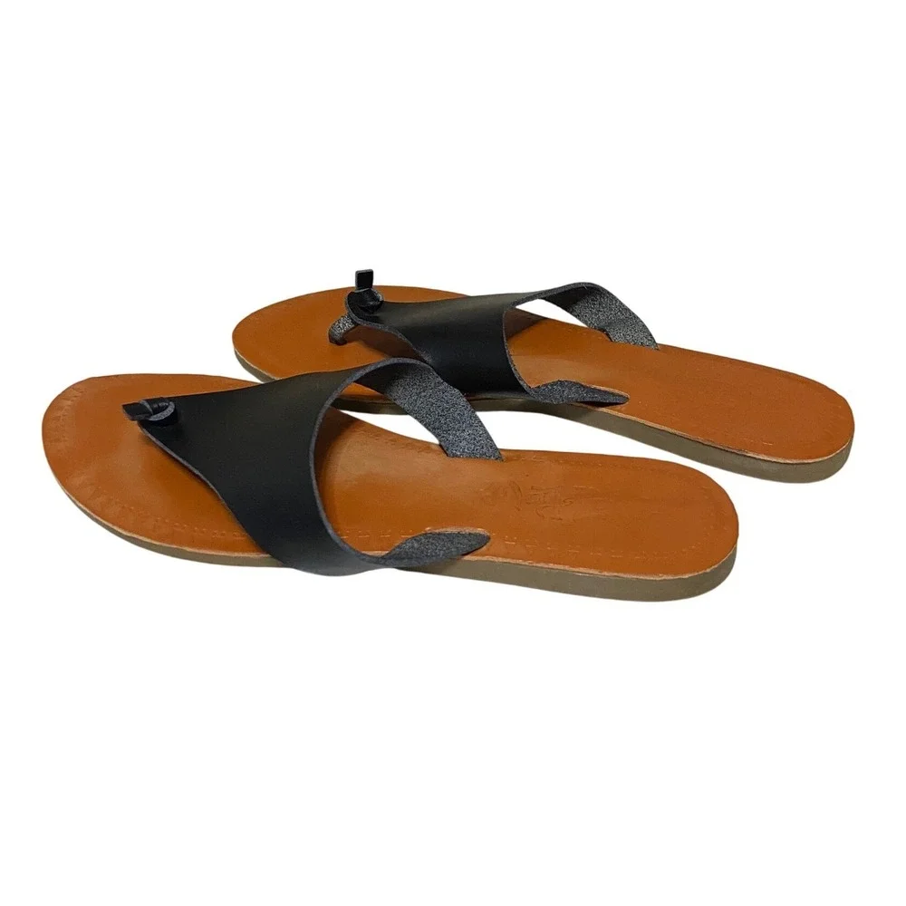 Madpole Black Thong Sandals Womens Size 7 Flat Flip Flops Minimalist Summer Shoe